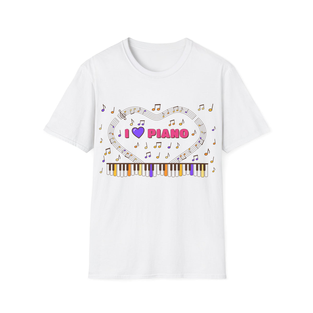 Music-themed Unisex Softstyle T-Shirt: 'I love piano' - pink