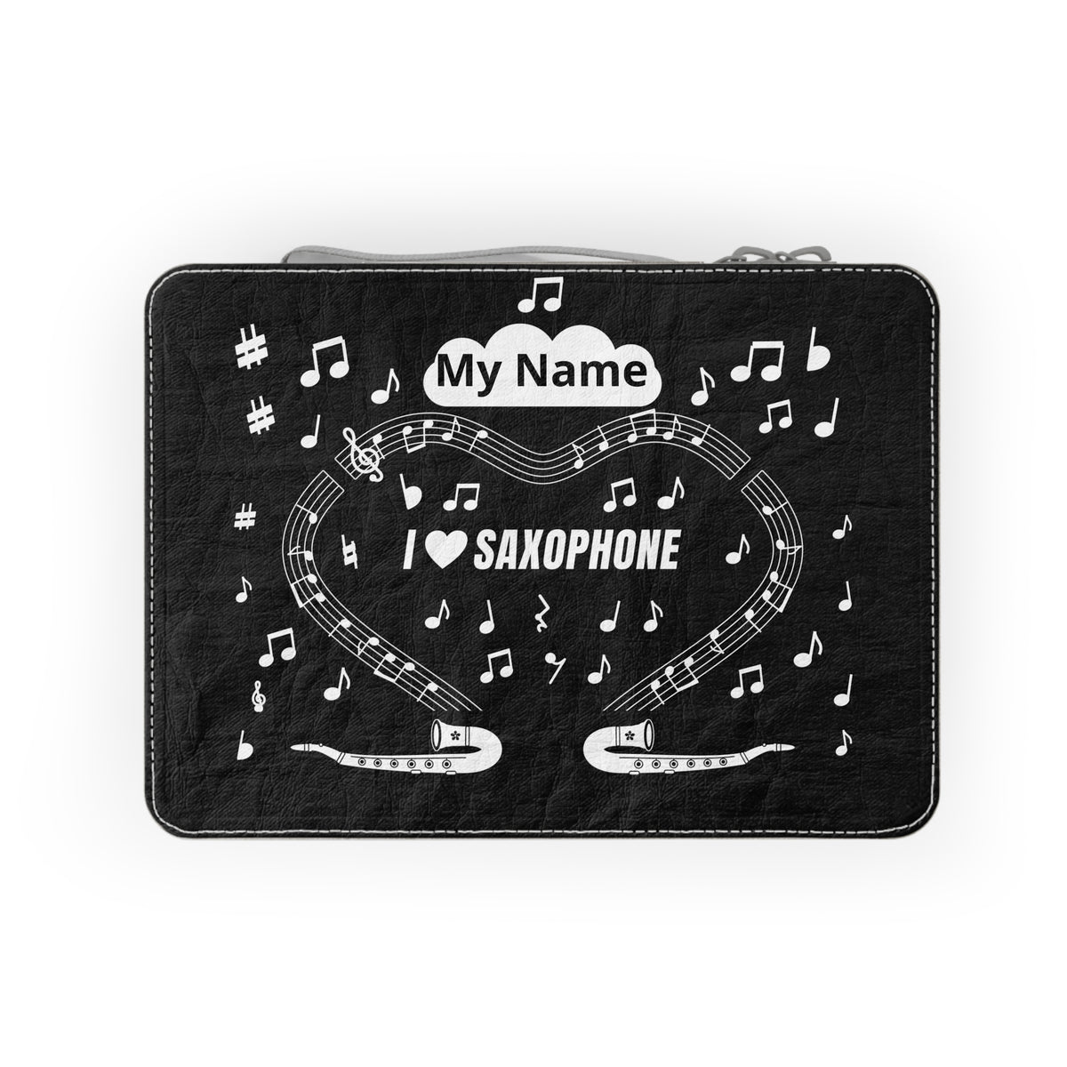 Music-themed Paper Lunch Bag: 'I love saxophone' - black & white