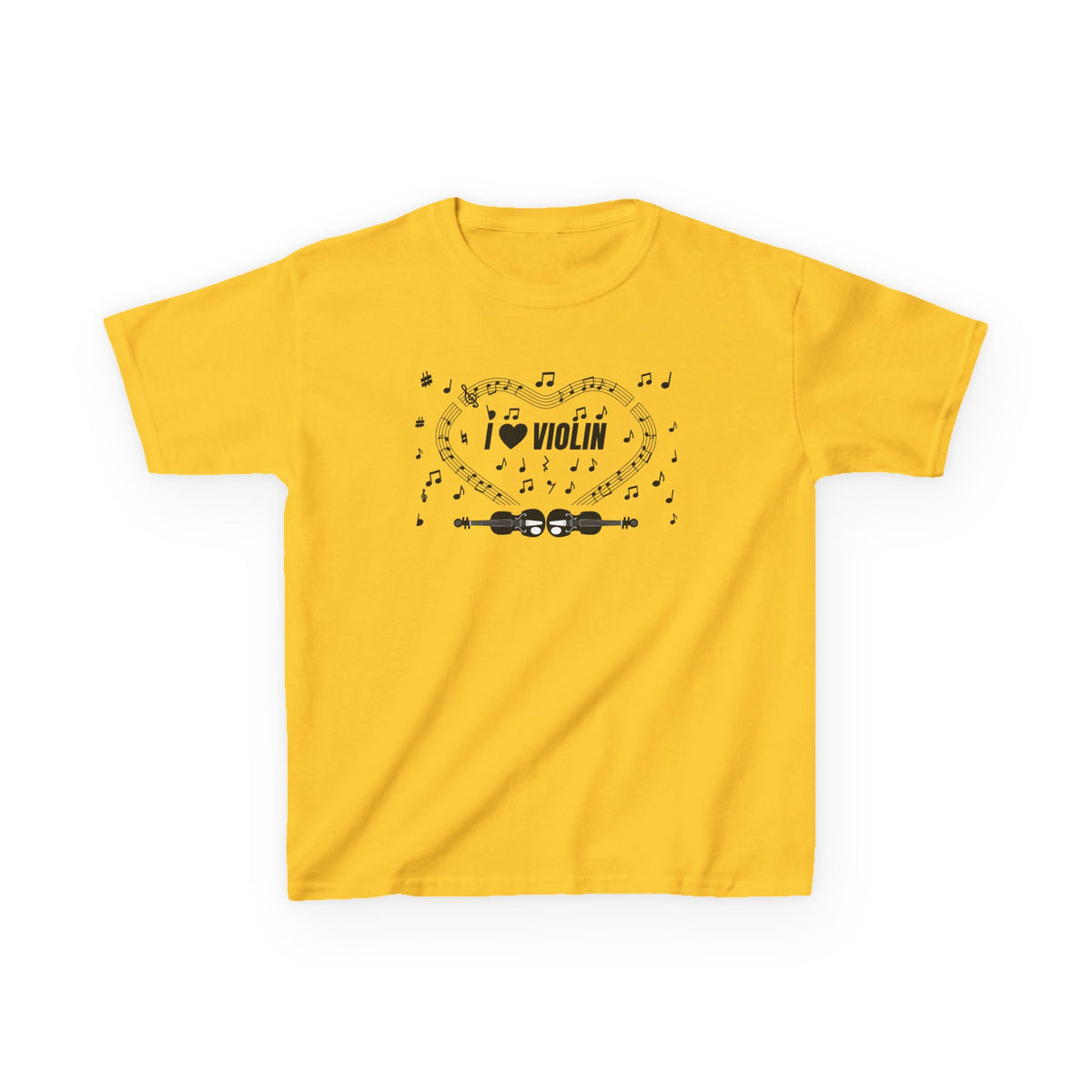 Music-themed Kids Heavy Cotton Tee: 'I love violin' - black on white