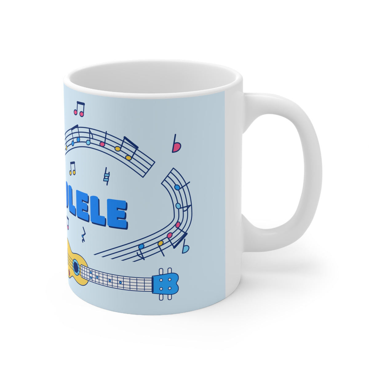 Music-themed Ceramic Mug, 11oz, 15oz: 'I love ukulele' - blue