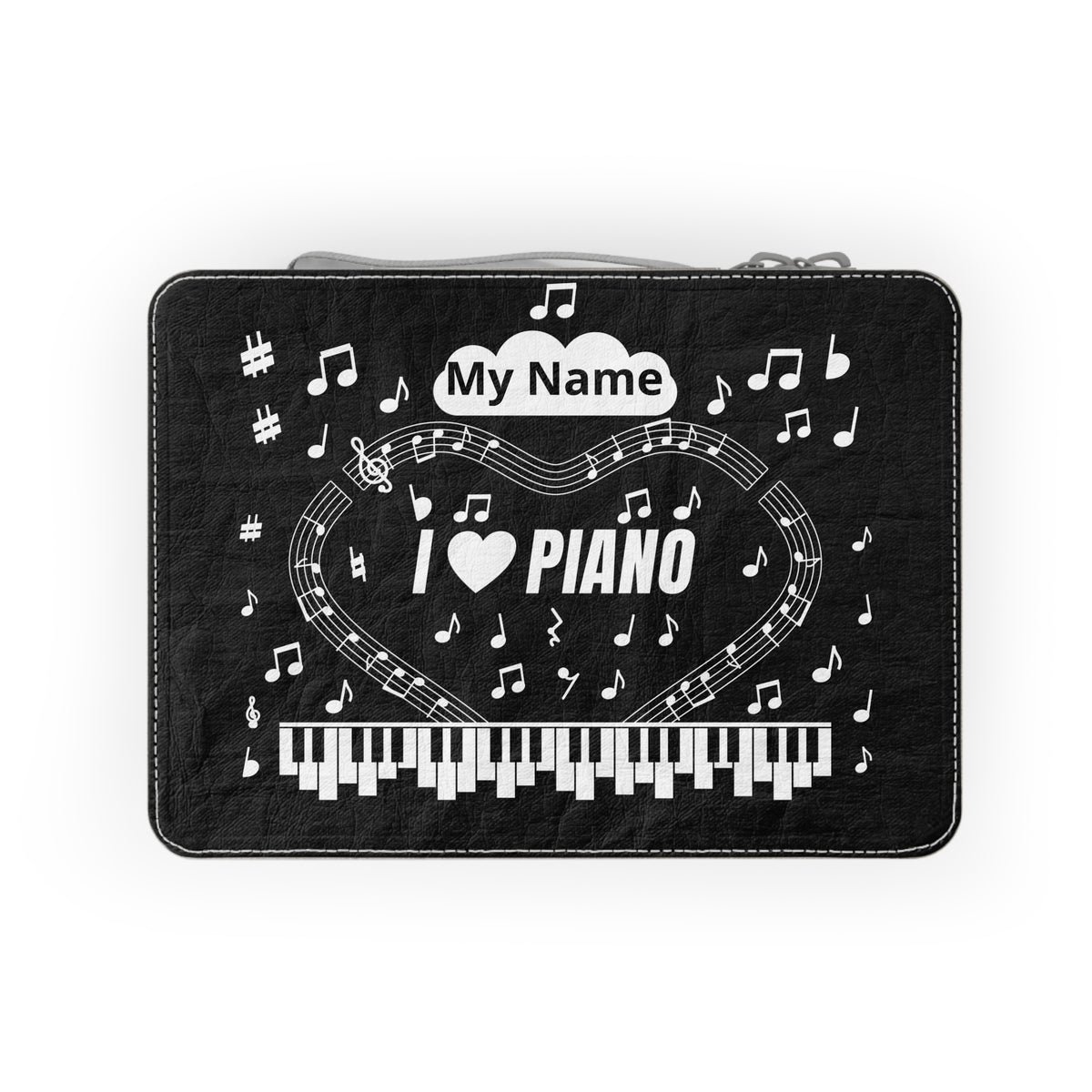 Music-themed Paper Lunch Bag: 'I love piano' - black & white