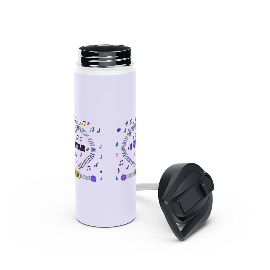 Music-themed Stainless Steel Water Bottle, Standard Lid: 'I love guitar' - violet