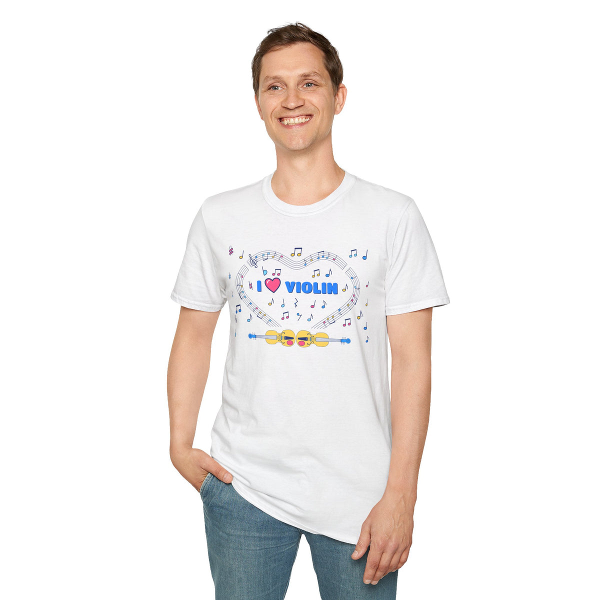 Music-themed Unisex Softstyle T-Shirt: 'I love violin' - blue