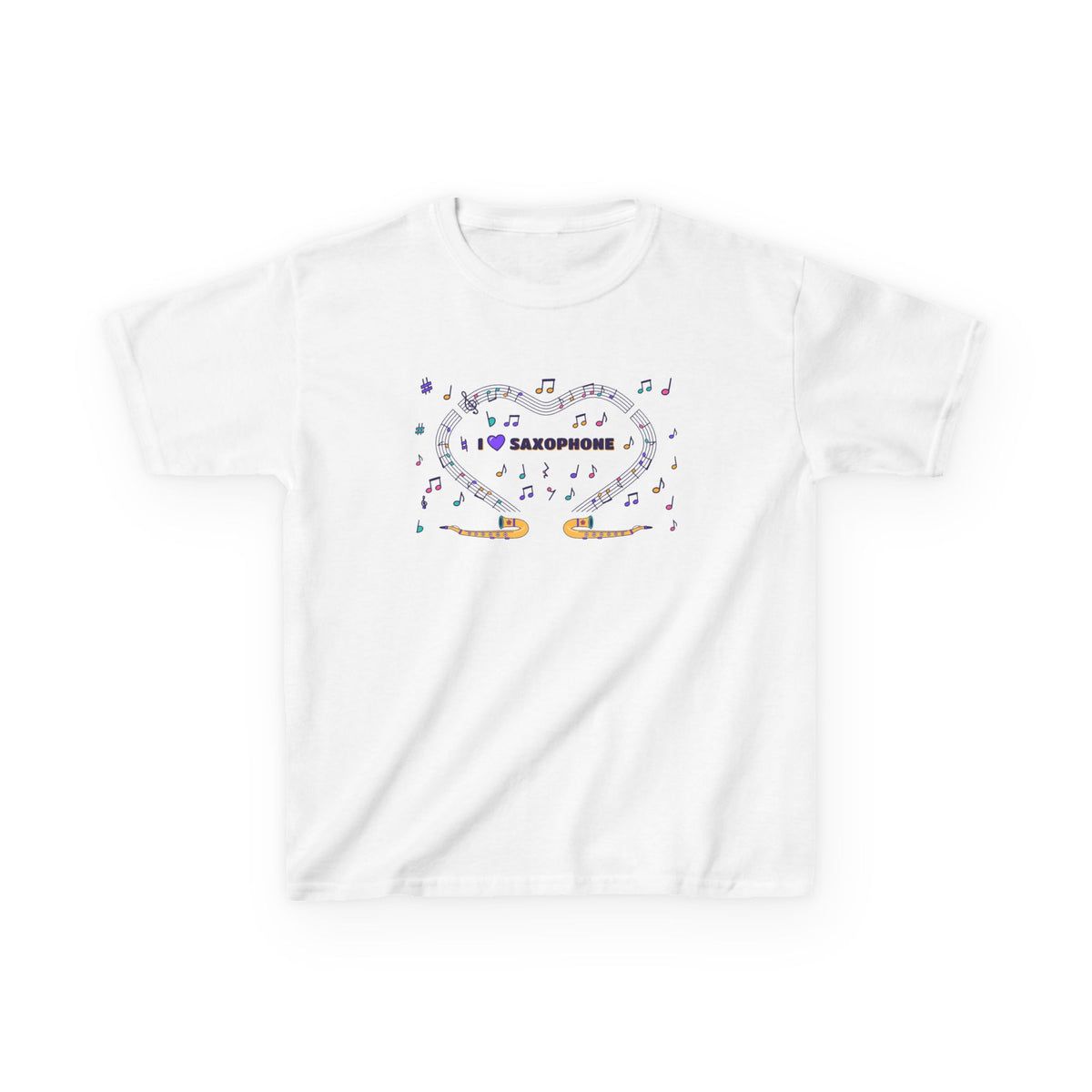 Music-themed Kids Heavy Cotton Tee: 'I love saxophone' - violet