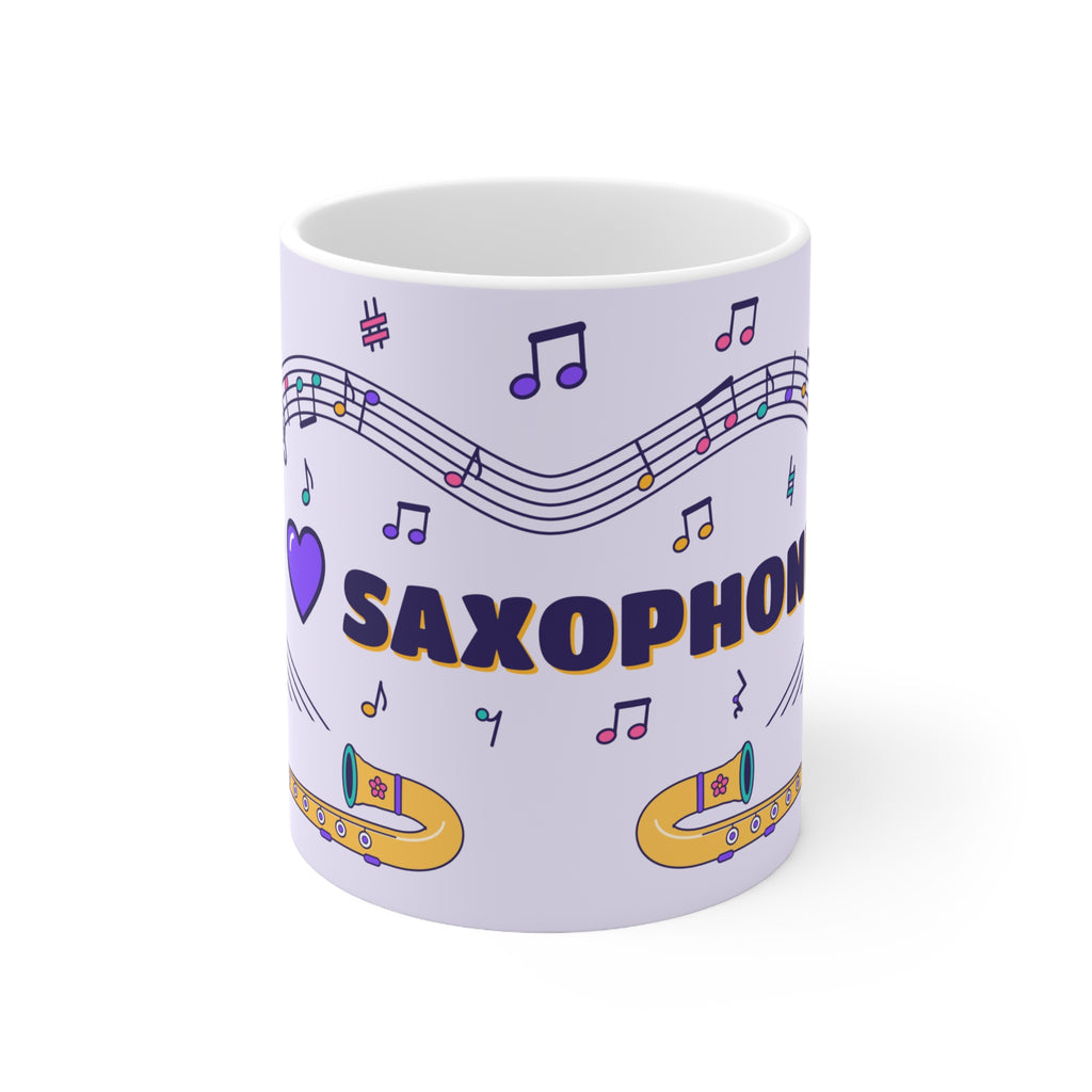 Music-themed Ceramic Mug, 11oz, 15oz: 'I love saxophone' - violet