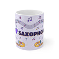 Music-themed Ceramic Mug, 11oz, 15oz: 'I love saxophone' - violet