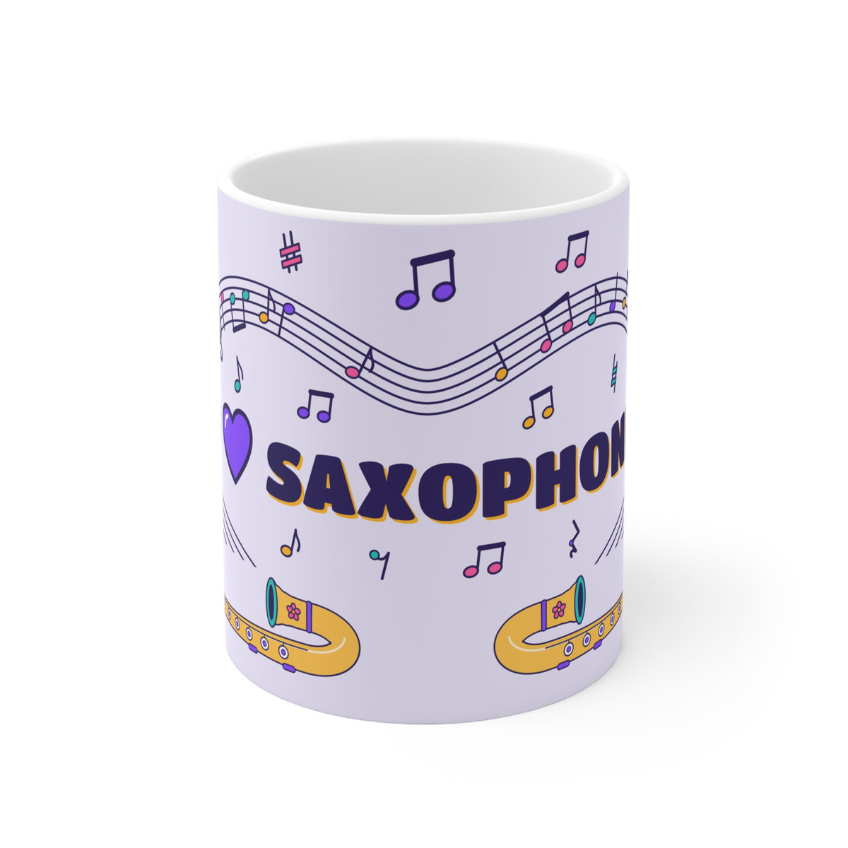 Music-themed Ceramic Mug, 11oz, 15oz: 'I love saxophone' - violet