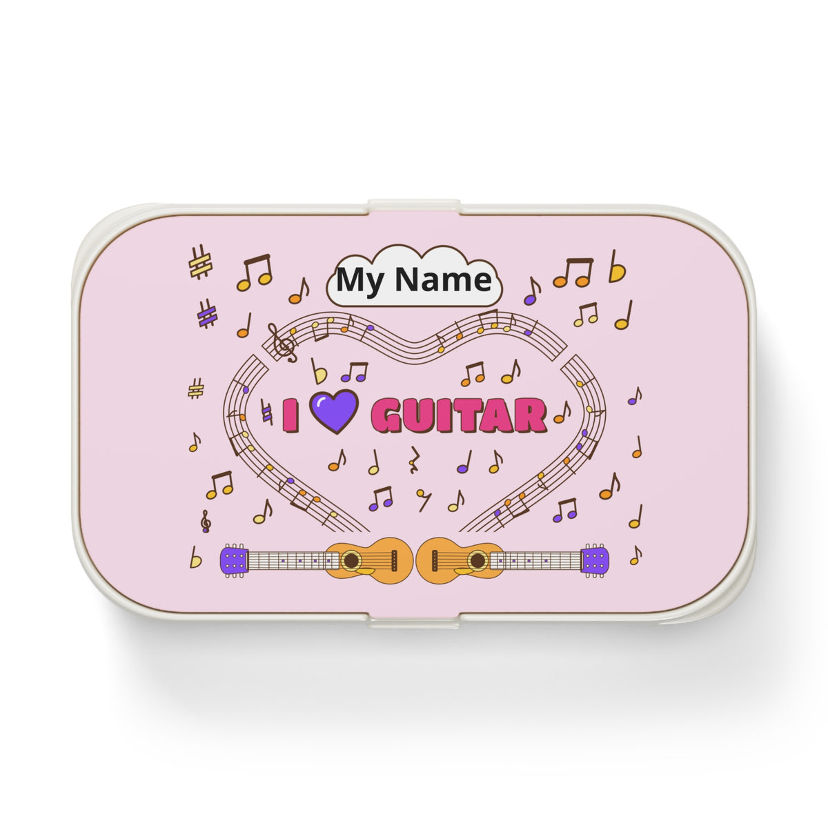 Music-themed Bento Lunch Box: 'I love guitar' - pink