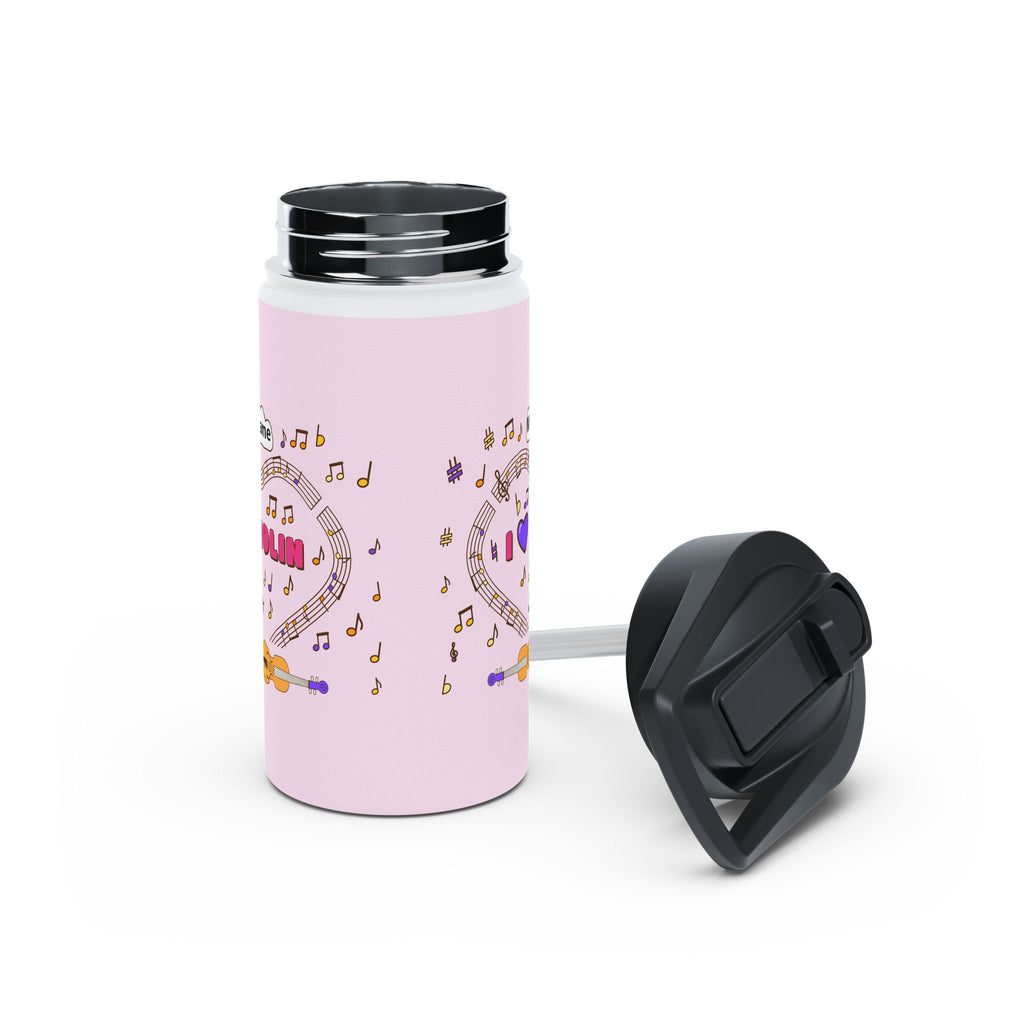 Music-themed Stainless Steel Water Bottle, Standard Lid: 'I love violin' - pink