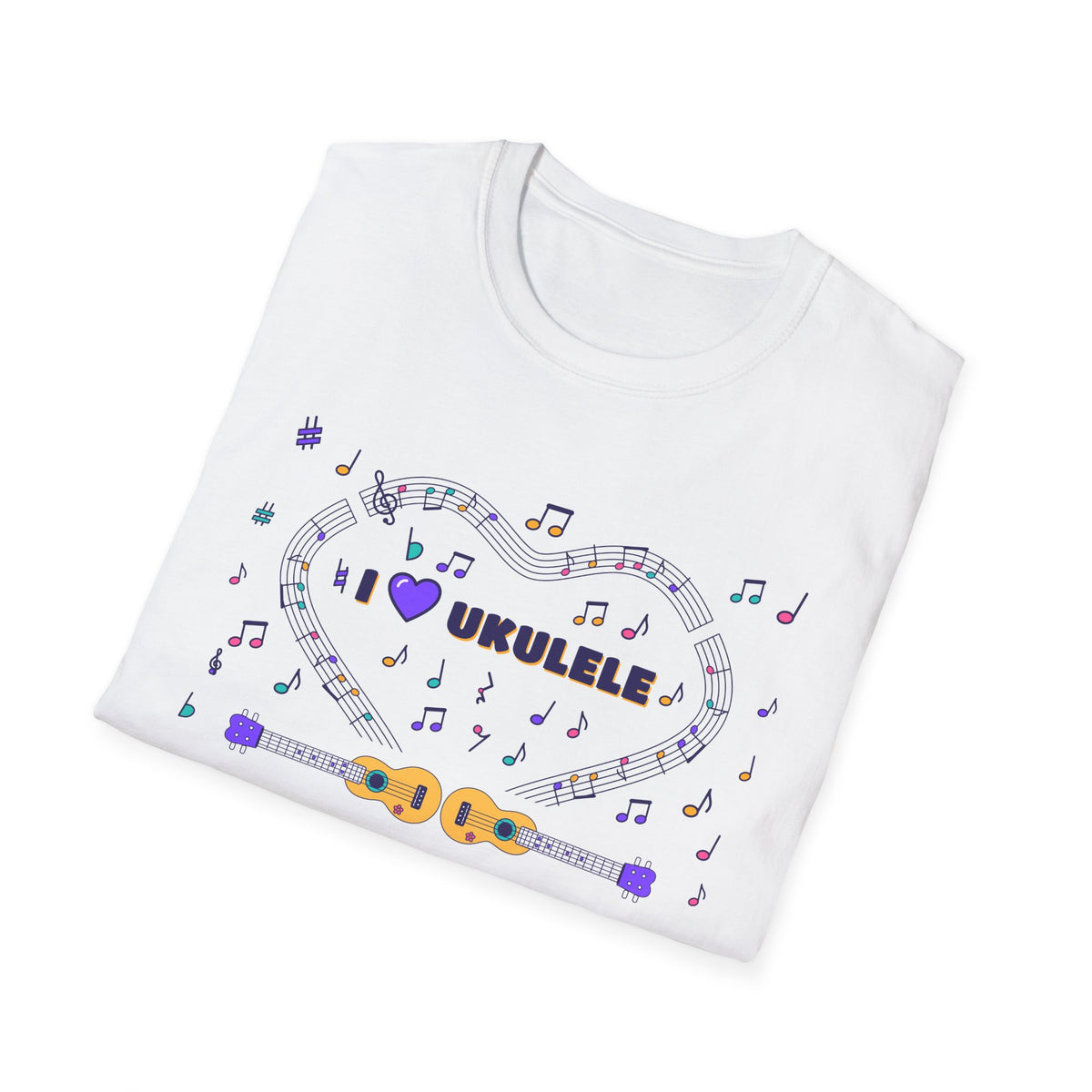 Music-themed Unisex Softstyle T-Shirt: 'I love ukulele' - violet