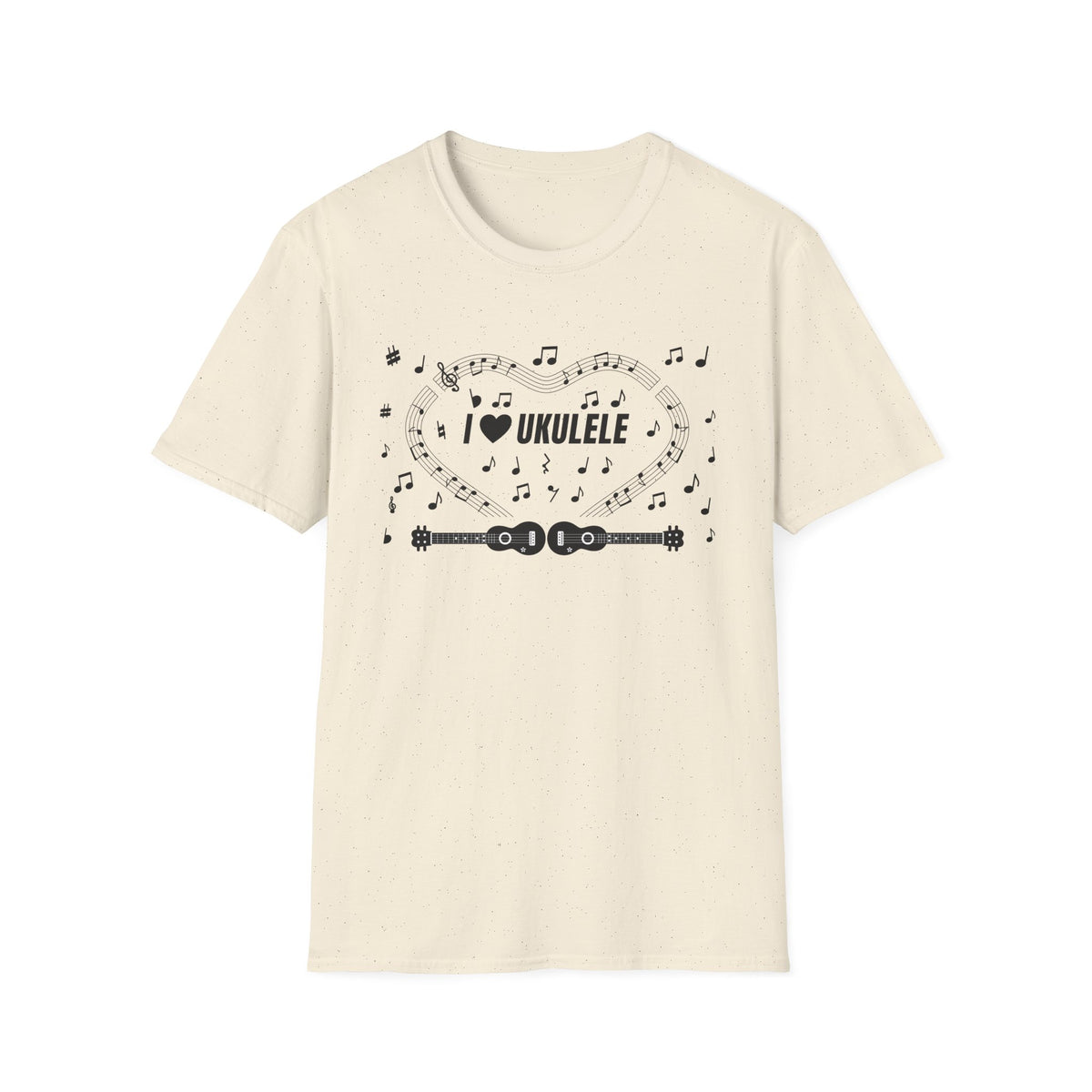 Music-themed Unisex Softstyle T-Shirt: 'I love ukulele' - black on white