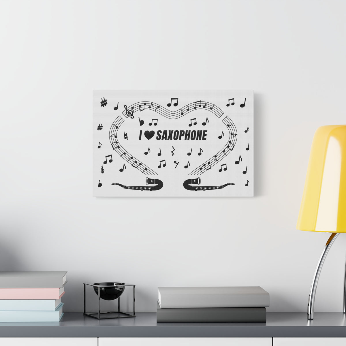 Music-themed Classic Canvas: 'I love saxophone' - black on white