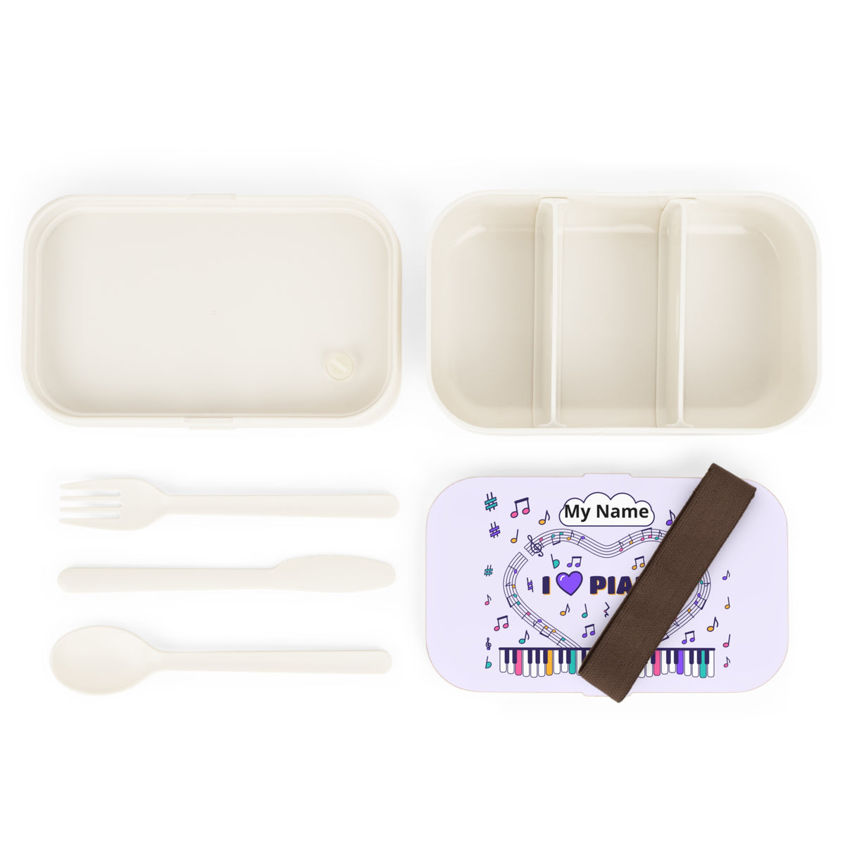Music-themed Bento Lunch Box: 'I love piano' - violet