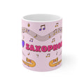 Music-themed Ceramic Mug, 11oz, 15oz: 'I love saxophone' - pink
