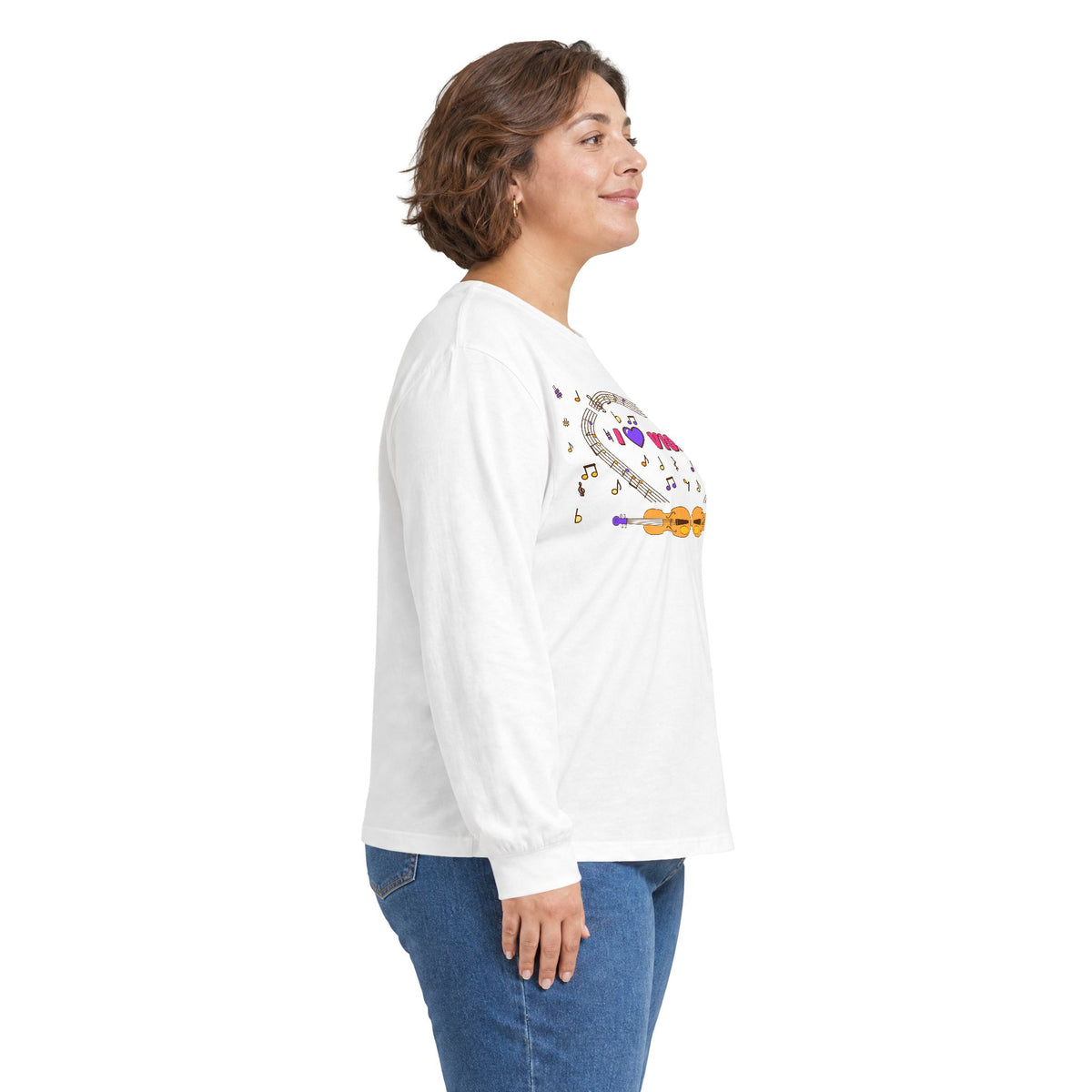 Music-themed Unisex Ultra Cotton Long Sleeve Tee: 'I love violin' - pink