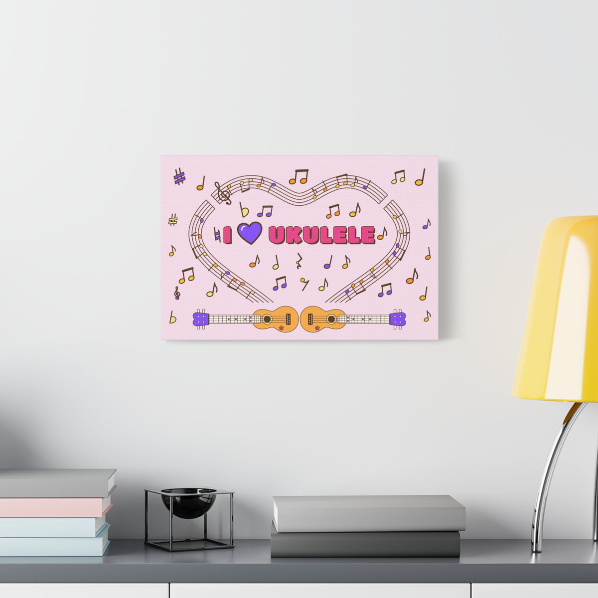 Music-themed Classic Canvas: 'I love ukulele' - pink