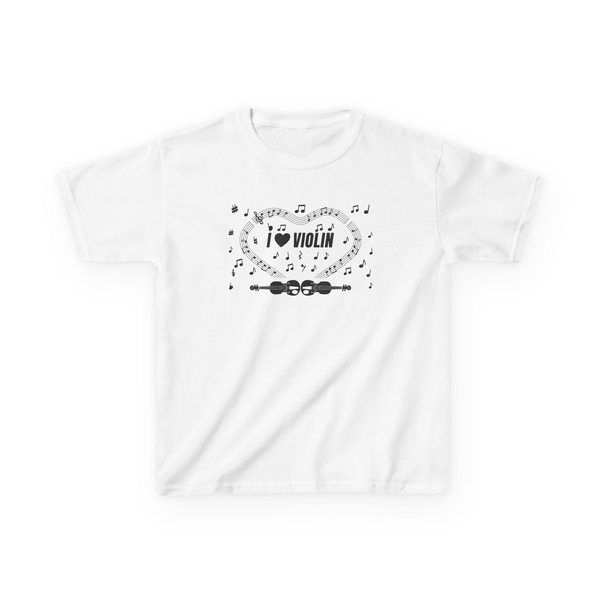 Music-themed Kids Heavy Cotton Tee: 'I love violin' - black on white