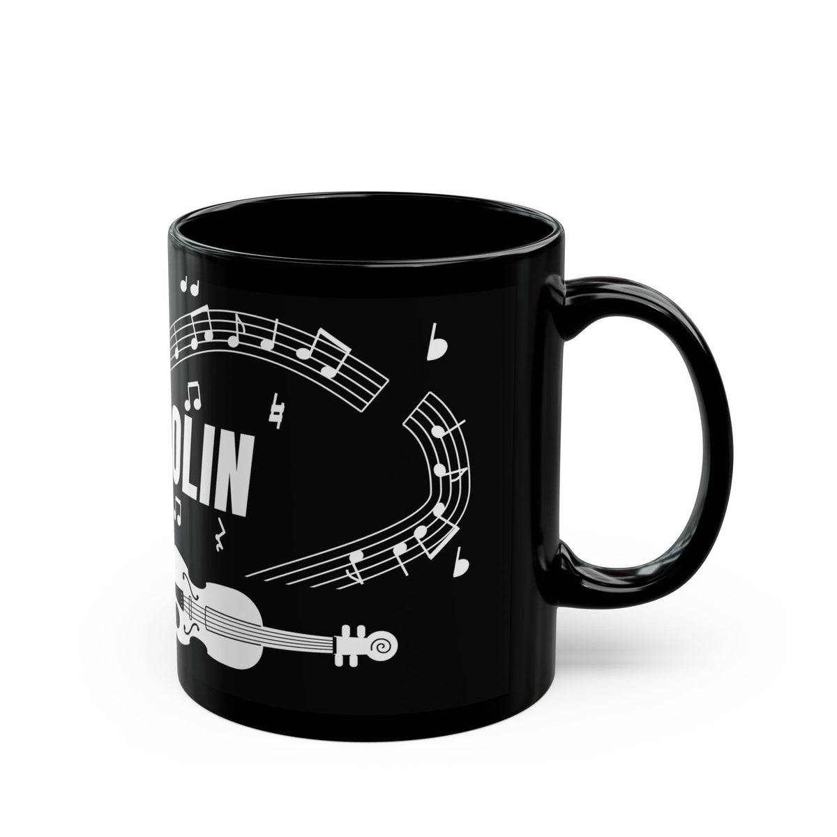 Music-themed Black Mug (11oz, 15oz): 'I love violin' - black & white