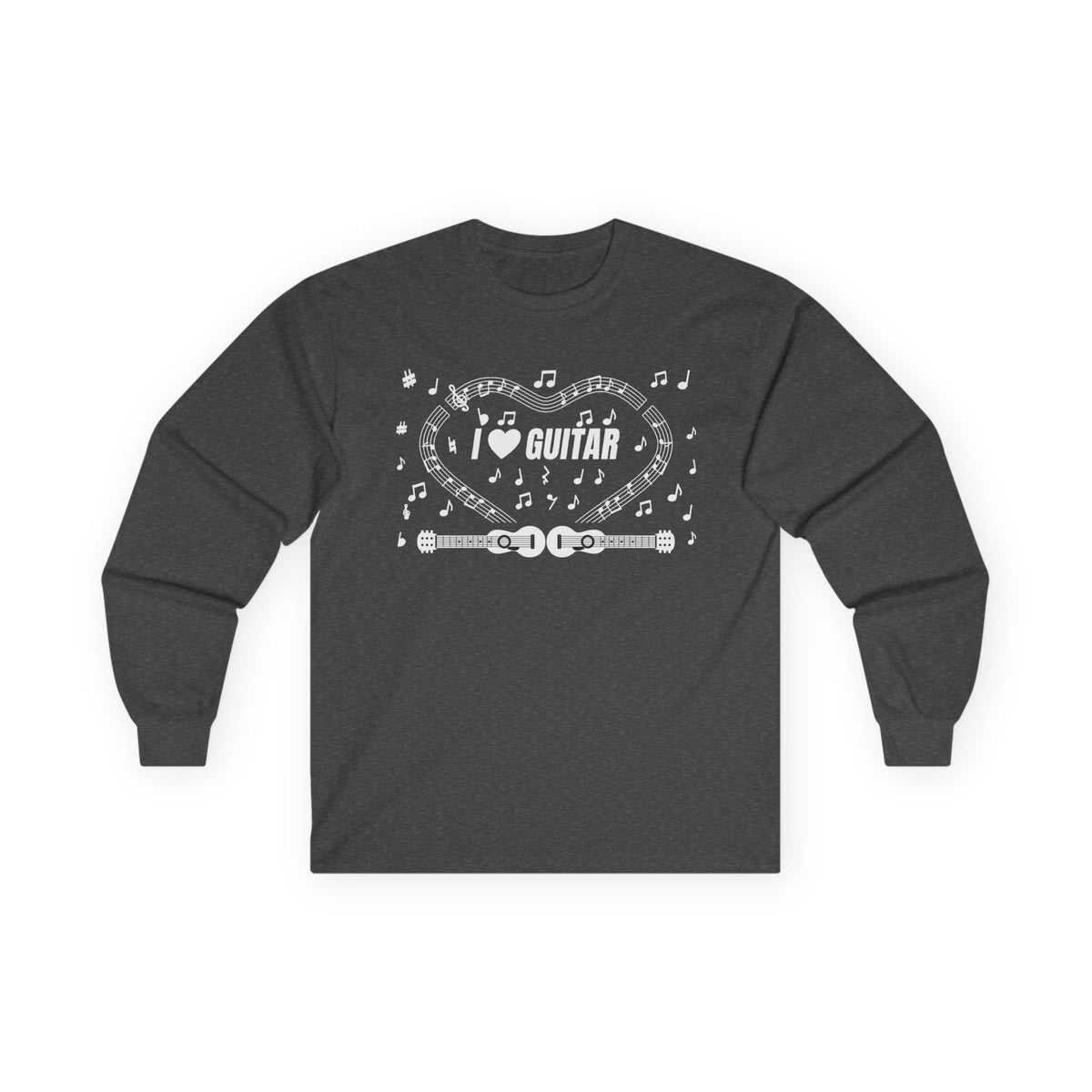 Music-themed Unisex Ultra Cotton Long Sleeve Tee: 'I love guitar' - black & white