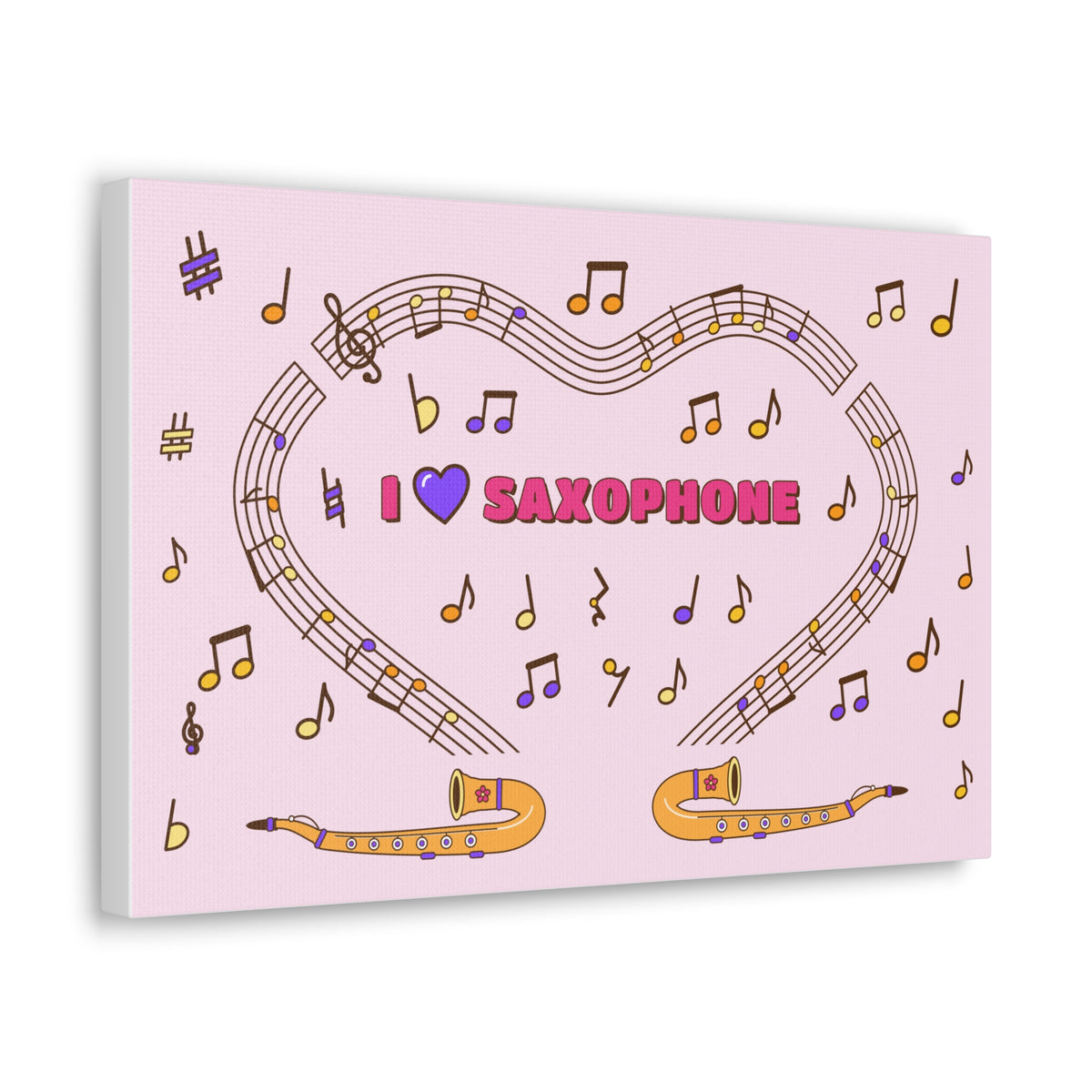 Music-themed Classic Canvas: 'I love saxophone' - pink