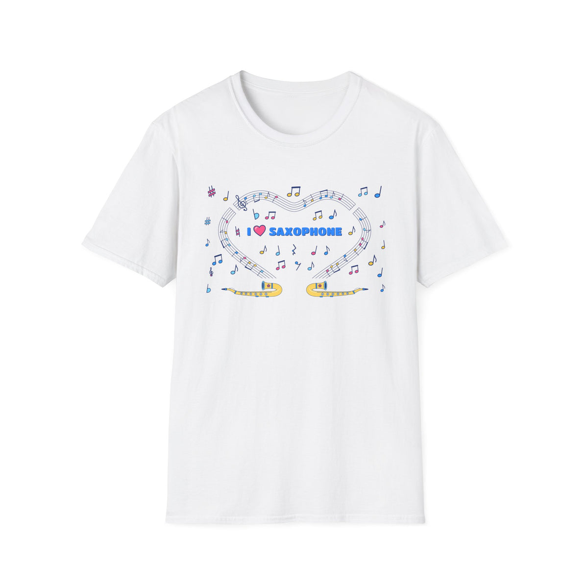 Music-themed Unisex Softstyle T-Shirt: 'I love saxophone' - blue