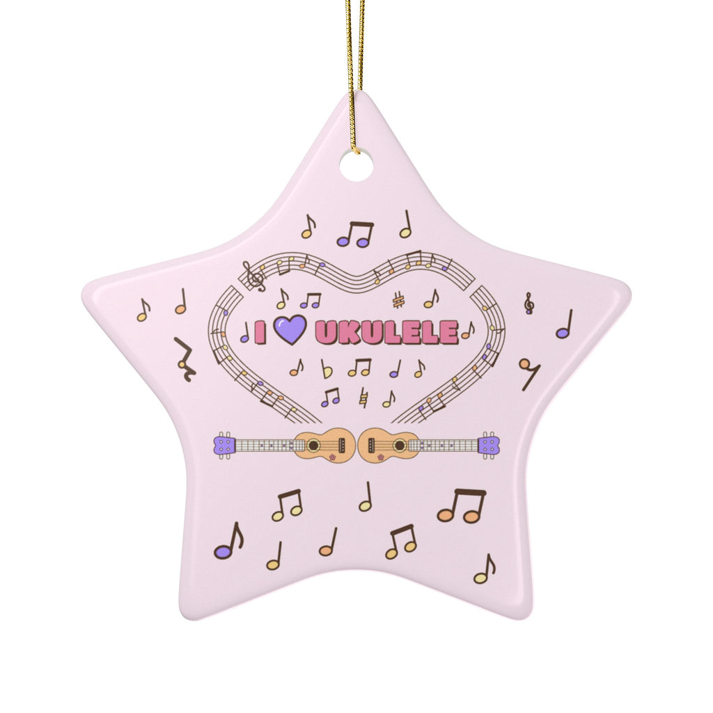 Music-themed Ceramic Ornaments, 2-Side Print: 'I love ukulele' - pink