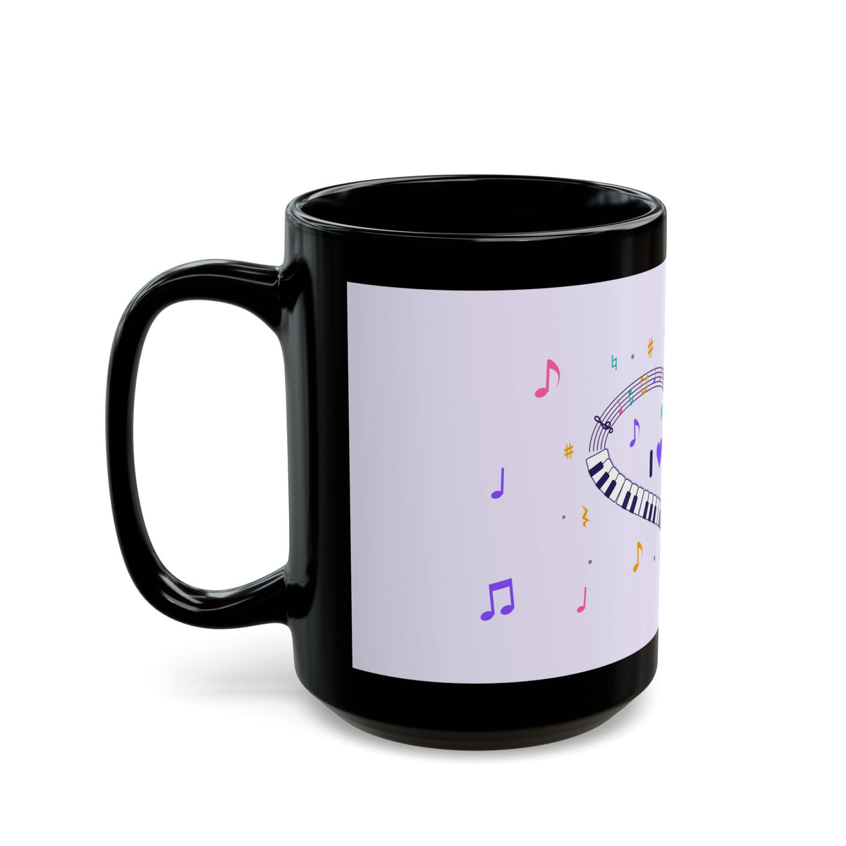 Music-themed Black Mug (11oz, 15oz): 'I love piano' heart - violet