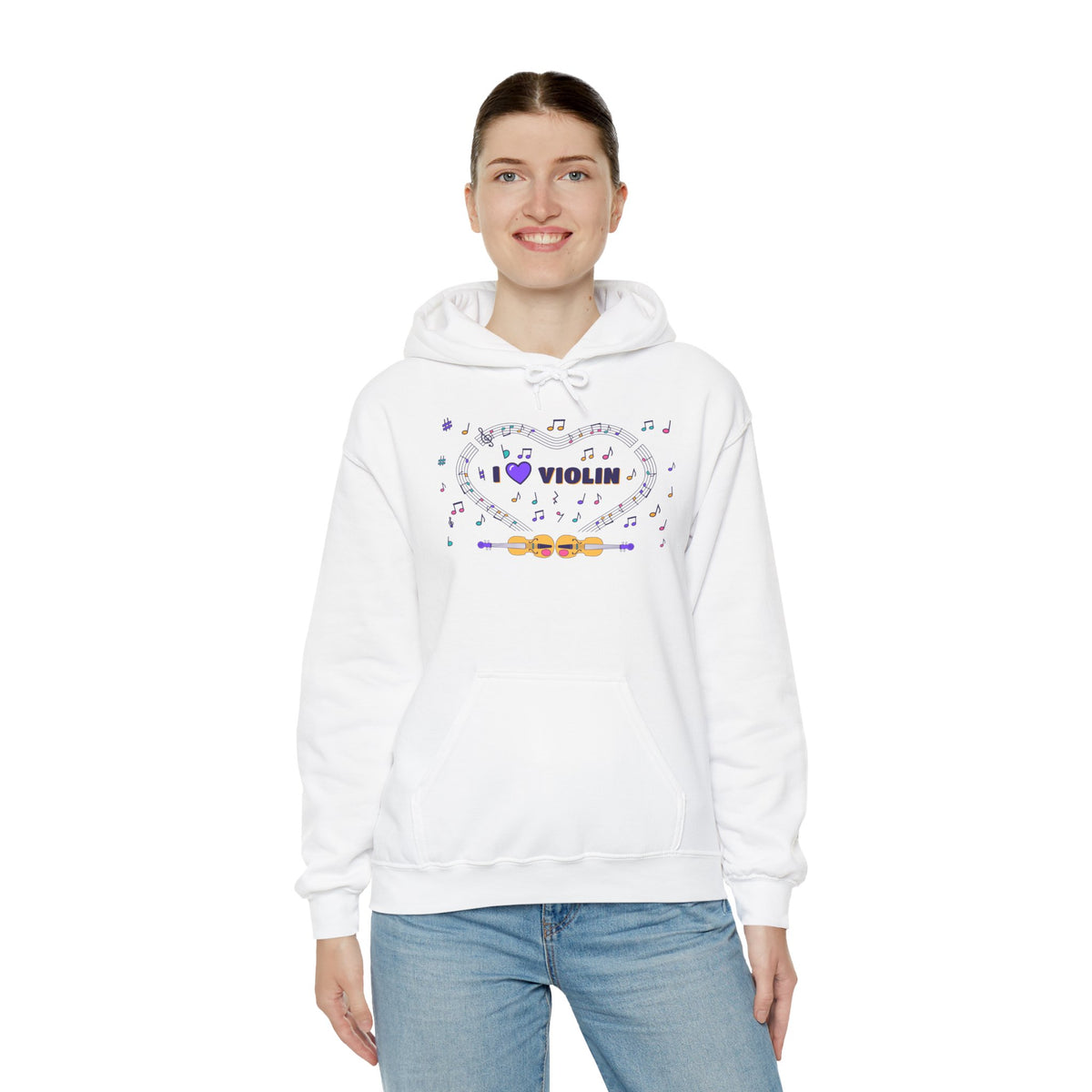 Music-themed Unisex Heavy Blend Hooded Sweatshirt: 'I love violin' - violet