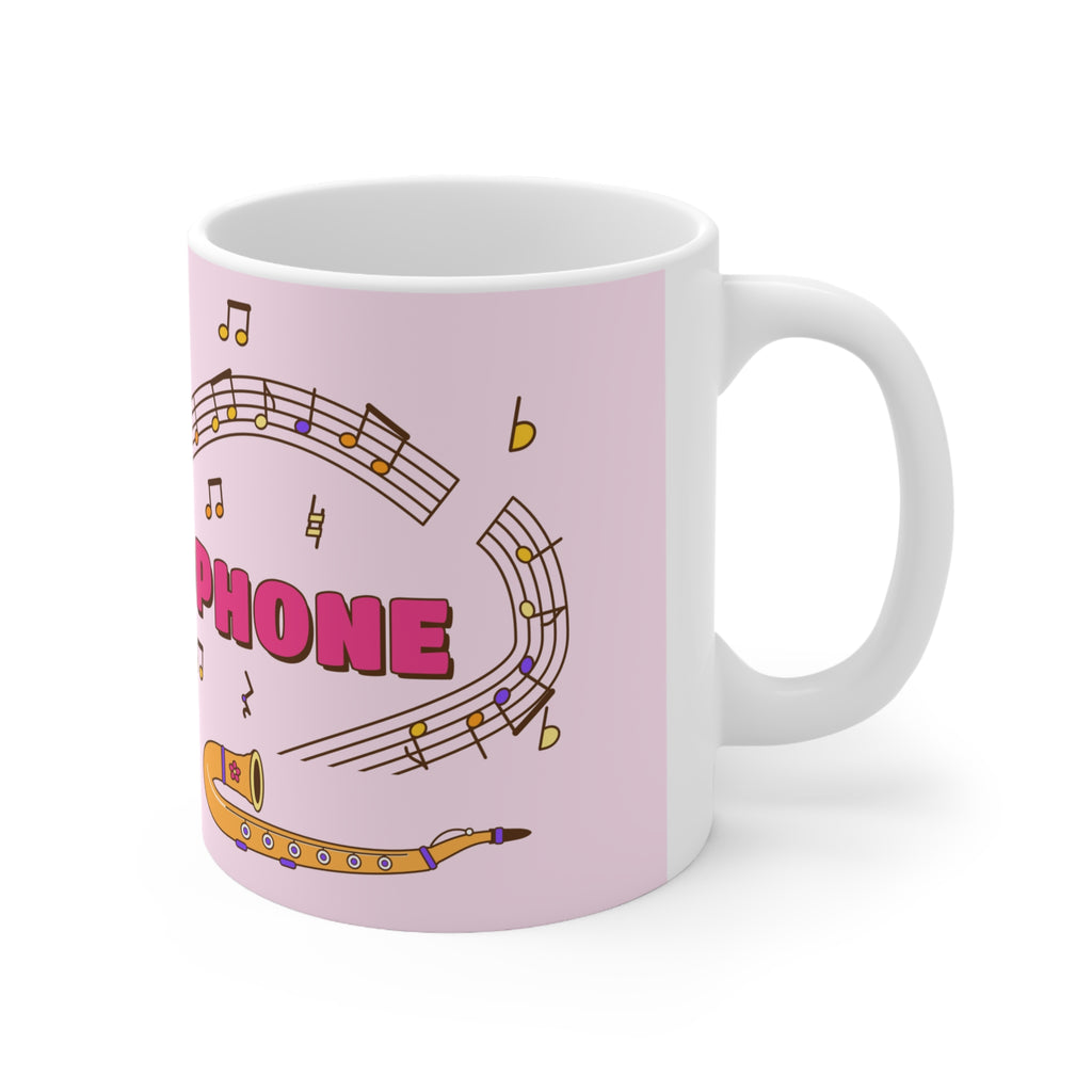 Music-themed Ceramic Mug, 11oz, 15oz: 'I love saxophone' - pink