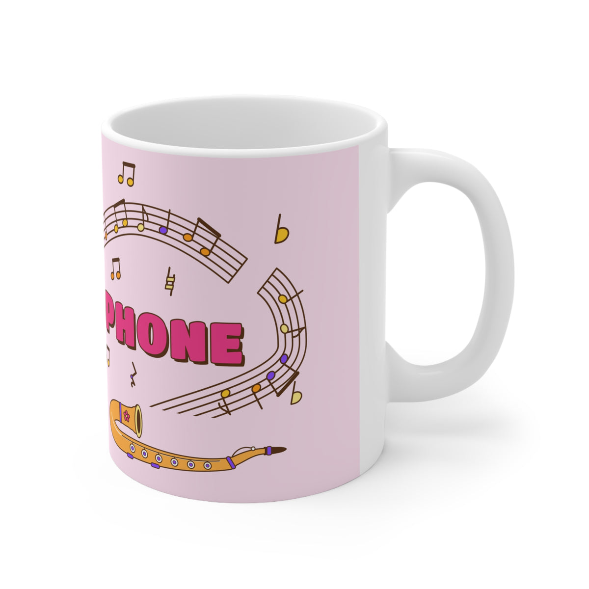 Music-themed Ceramic Mug, 11oz, 15oz: 'I love saxophone' - pink