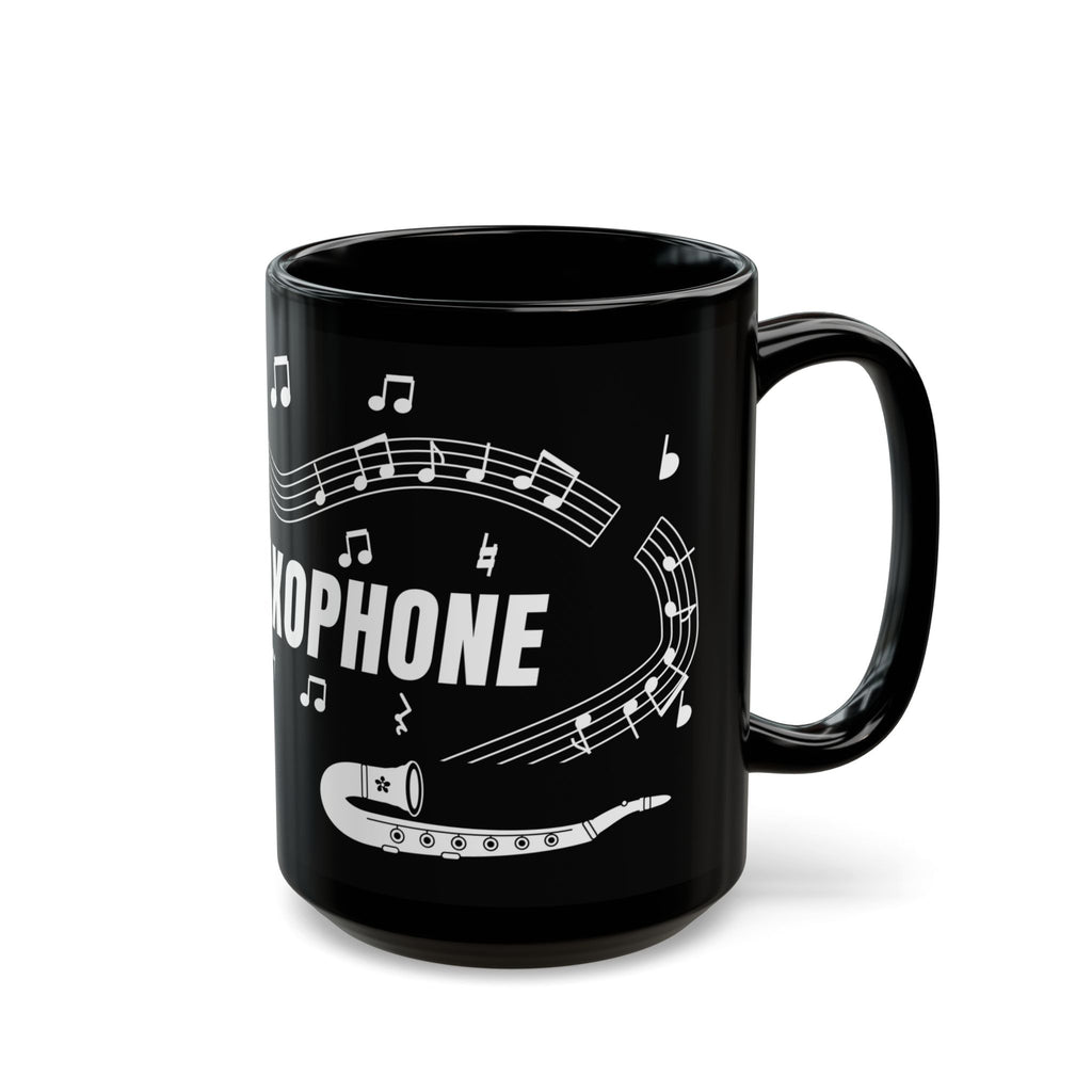 Music-themed Black Mug (11oz, 15oz): 'I love saxophone' - black & white