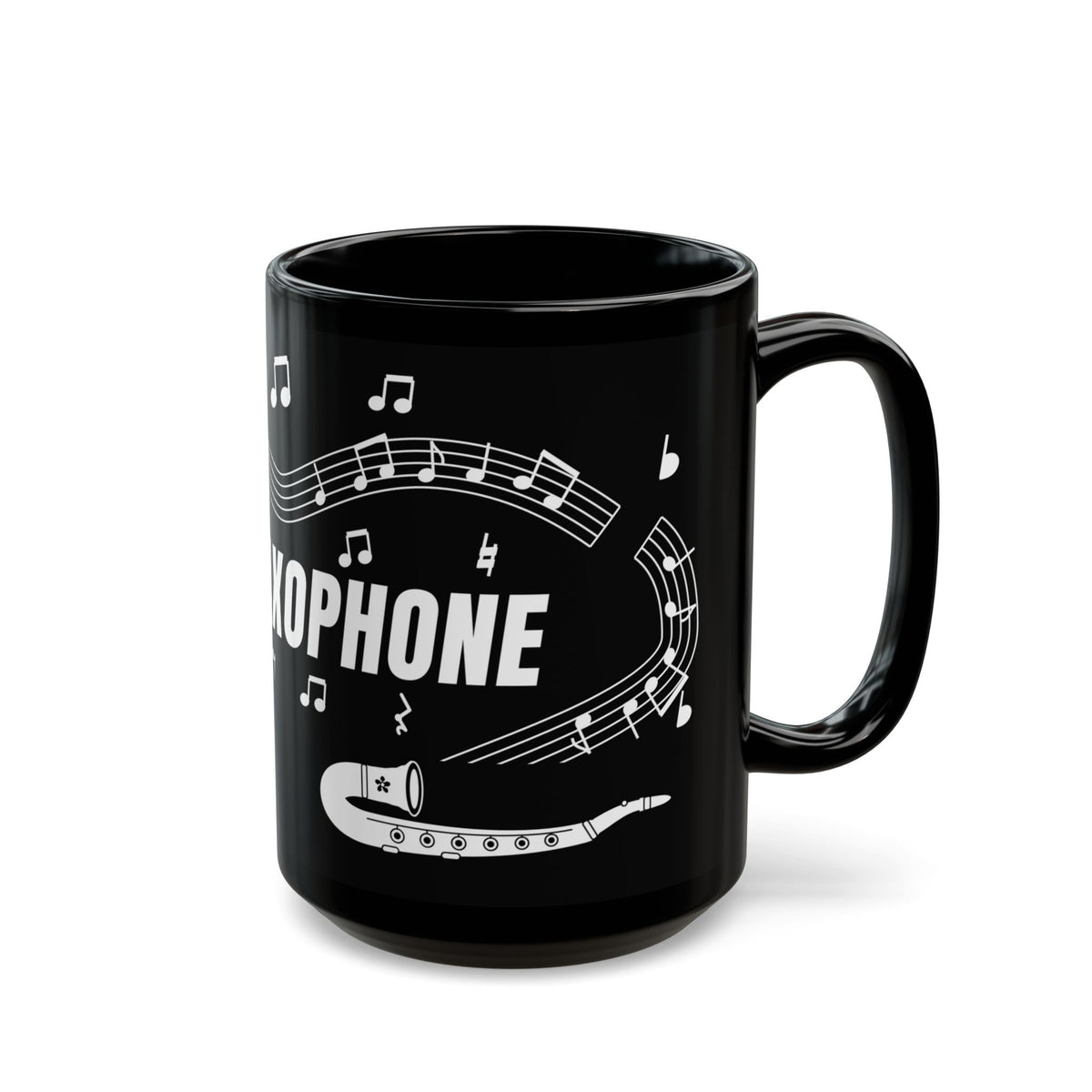 Music-themed Black Mug (11oz, 15oz): 'I love saxophone' - black & white