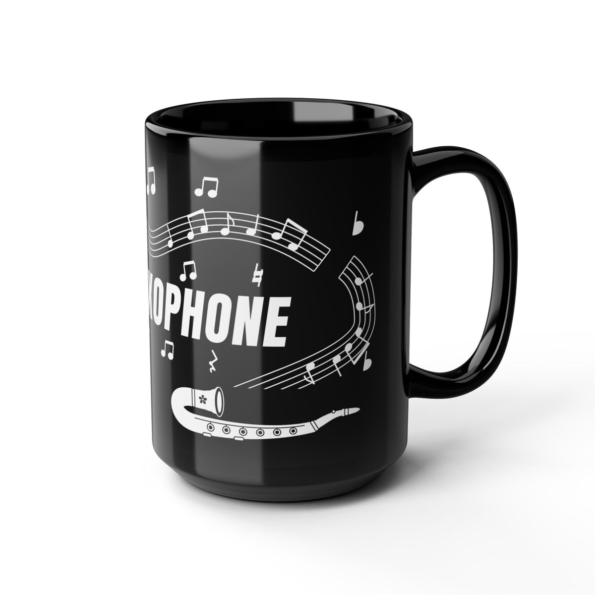 Music-themed Black Mug (11oz, 15oz): 'I love saxophone' - black & white