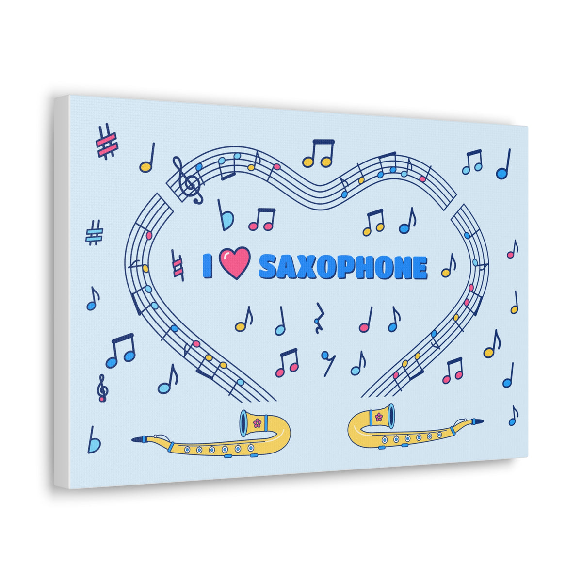 Music-themed Classic Canvas: 'I love saxophone' - blue