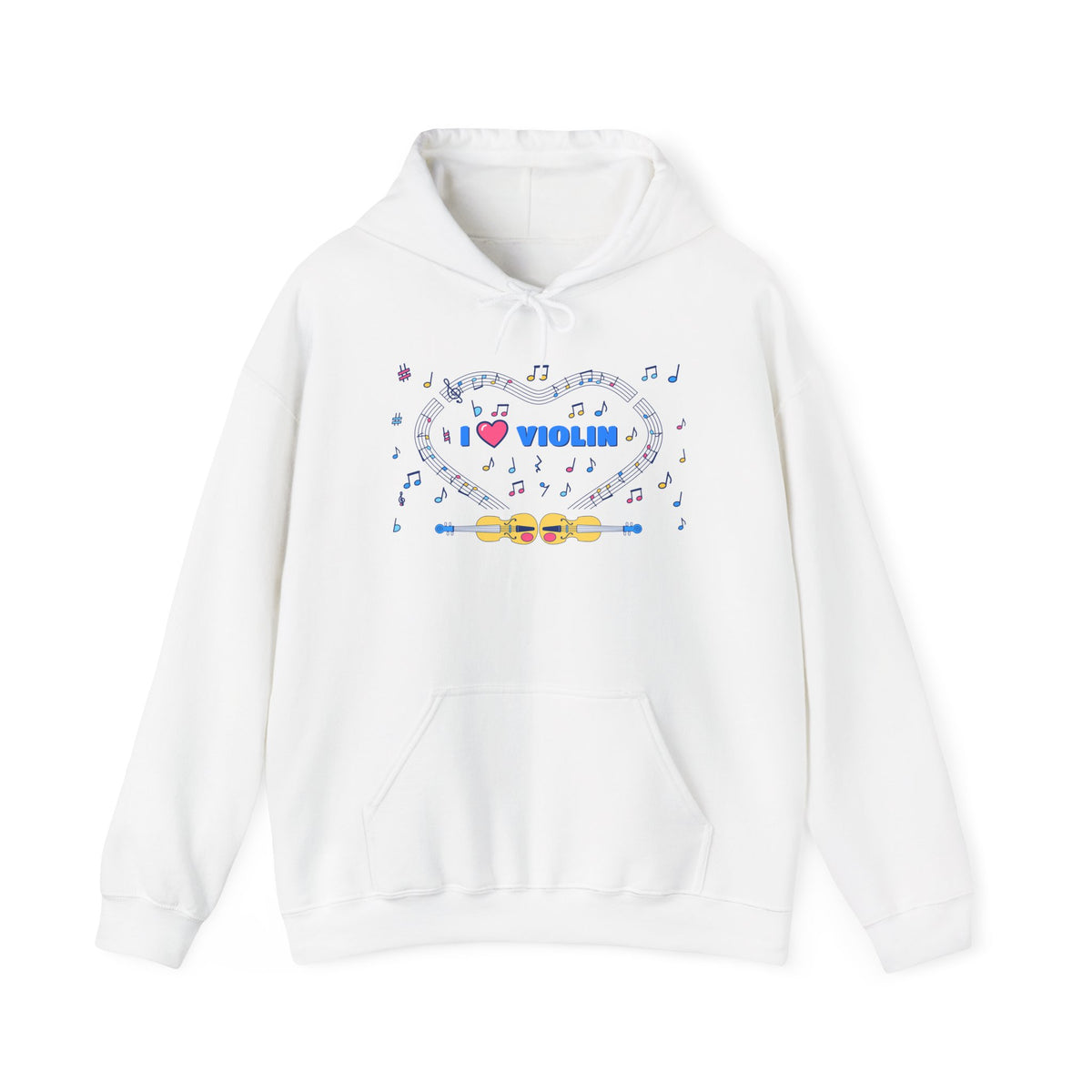 Music-themed Unisex Heavy Blend Hooded Sweatshirt: 'I love violin' - blue