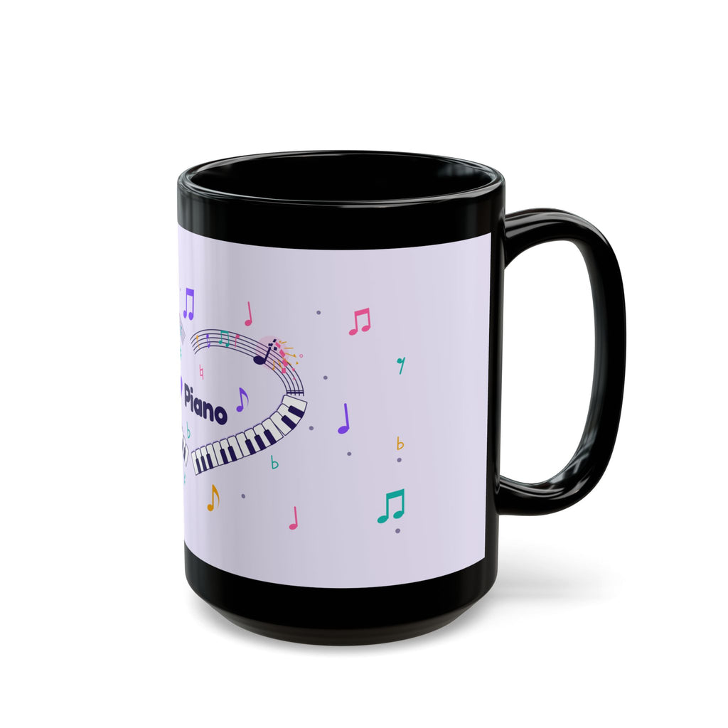 Music-themed Black Mug (11oz, 15oz): 'I love piano' heart - violet