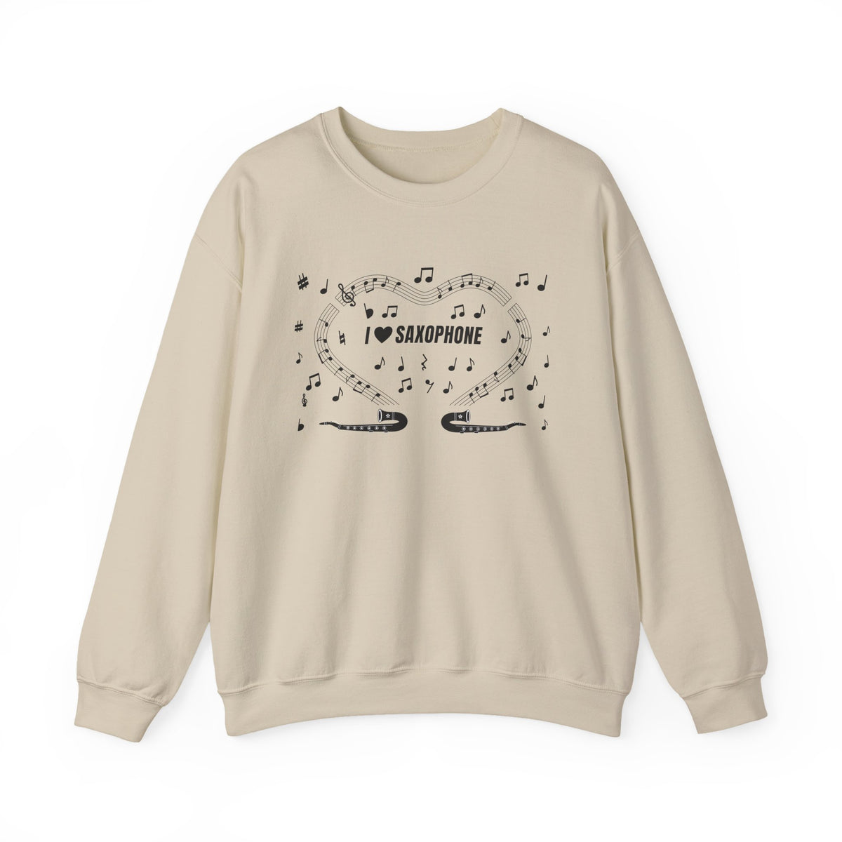 Music-themed Unisex Heavy Blend Crewneck Sweatshirt: 'I love saxophone' - black on white