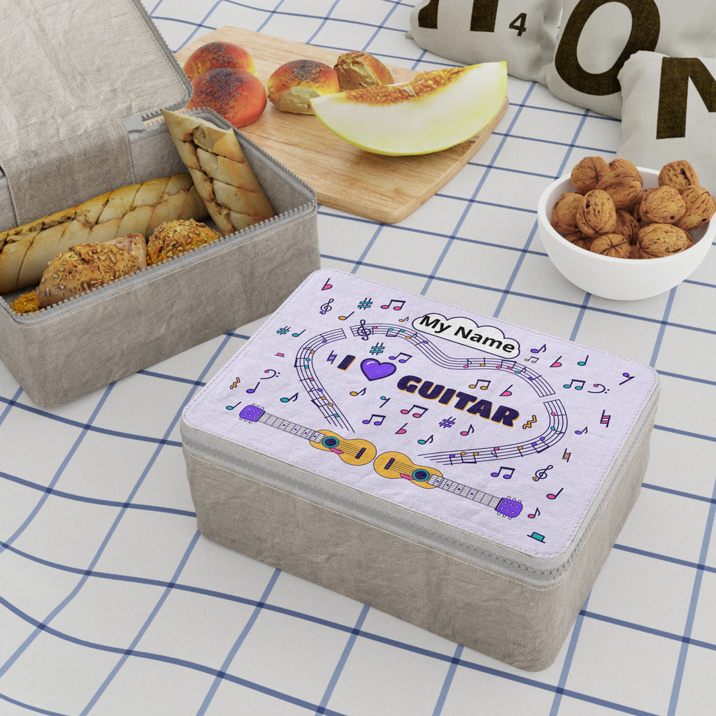 Music-themed Paper Lunch Bag: 'I love guitar' - violet