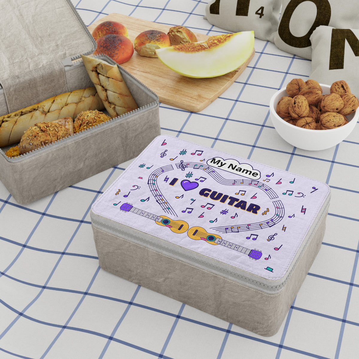 Music-themed Paper Lunch Bag: 'I love guitar' - violet