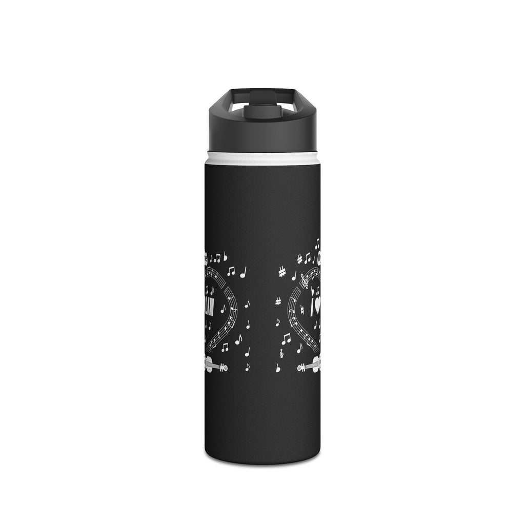 Music-themed Stainless Steel Water Bottle, Standard Lid: 'I love violin' - black & white