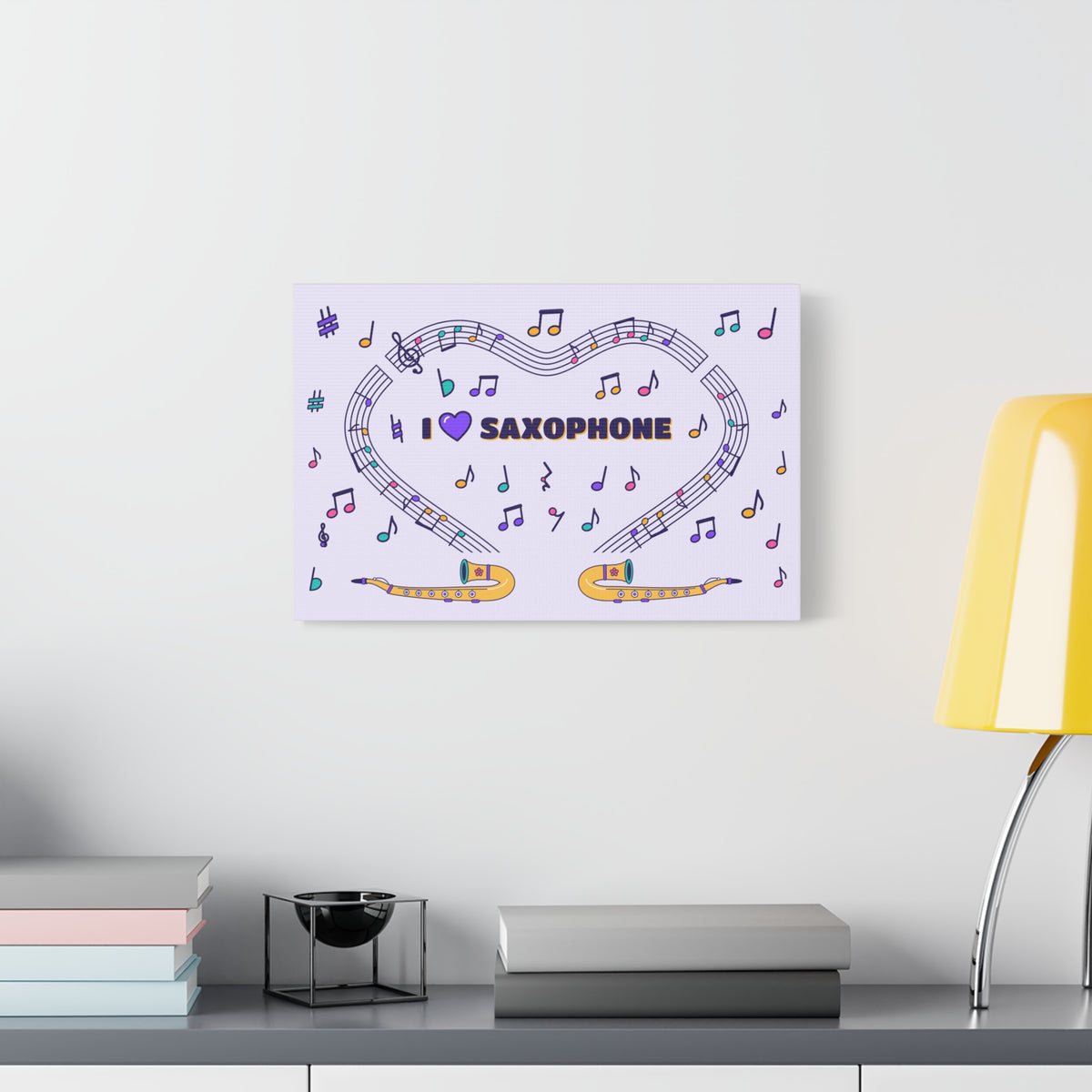 Music-themed Classic Canvas: 'I love saxophone' - violet