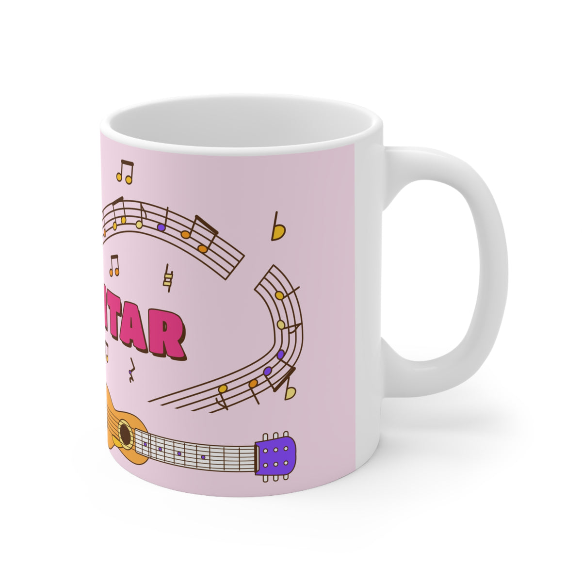 Music-themed Ceramic Mug, 11oz, 15oz: 'I love guitar' - pink