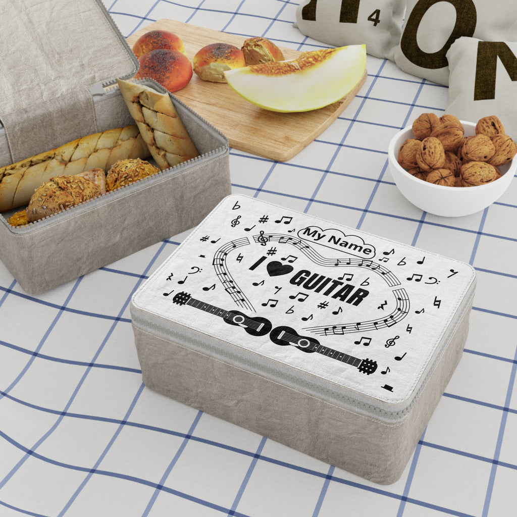 Music-themed Paper Lunch Bag: 'I love guitar' - black on white