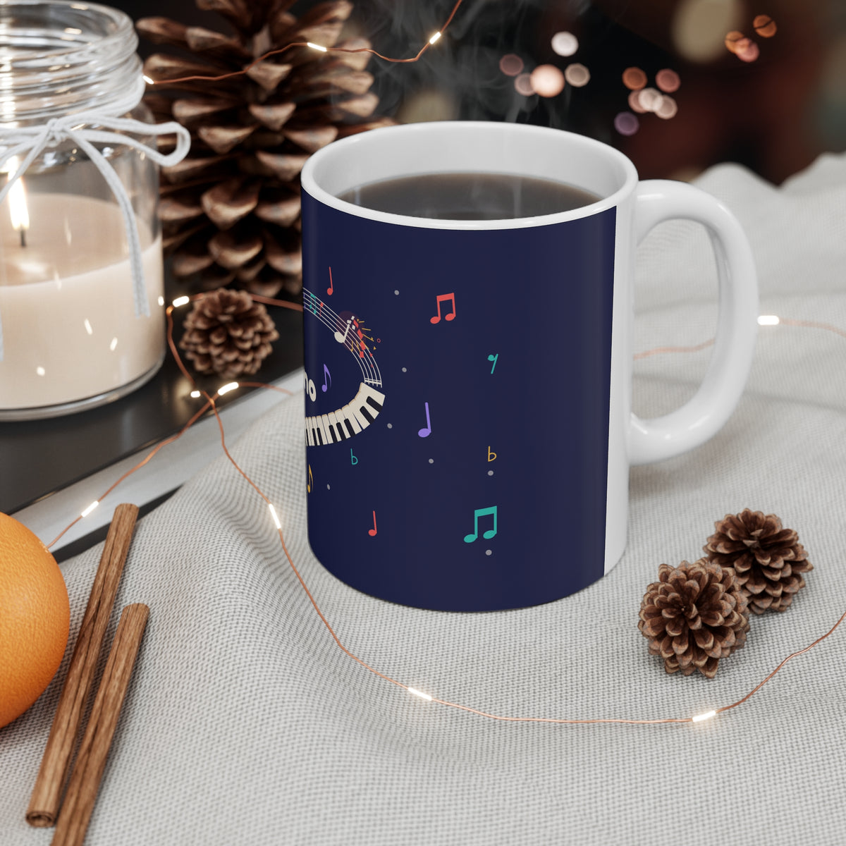 Music-themed Ceramic Mug, 11oz, 15oz: 'I love piano' heart - navy