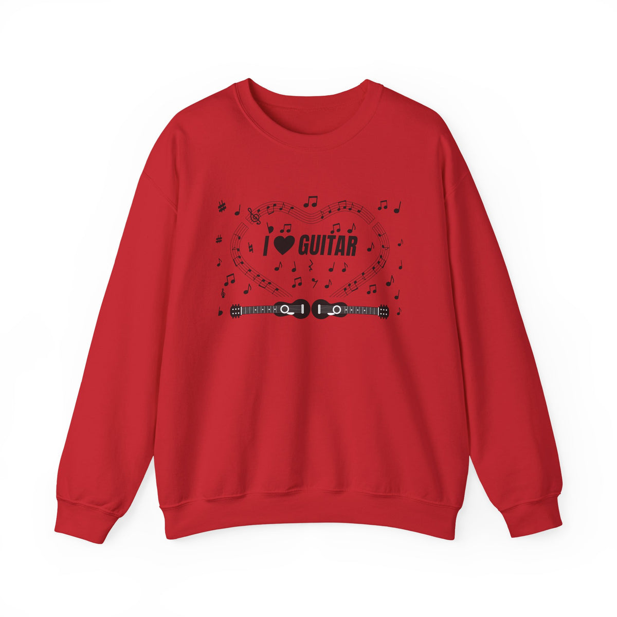 Music-themed Unisex Heavy Blend Crewneck Sweatshirt: 'I love guitar' - black on white