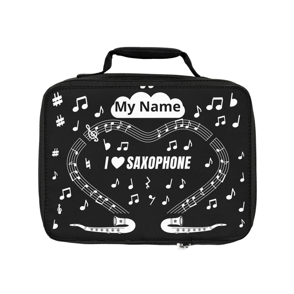 Music-themed Lunch Bag: 'I love saxophone' - black & white