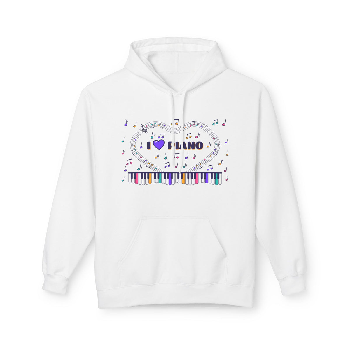 Music-themed Unisex Midweight Softstyle Fleece Hoodie: 'I love piano' - violet