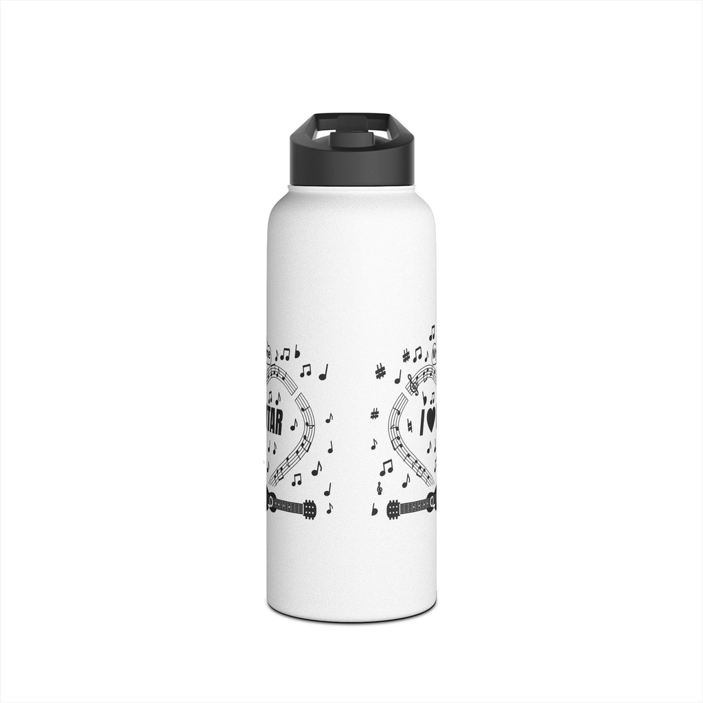 Music-themed Stainless Steel Water Bottle, Standard Lid: 'I love guitar' - black on white