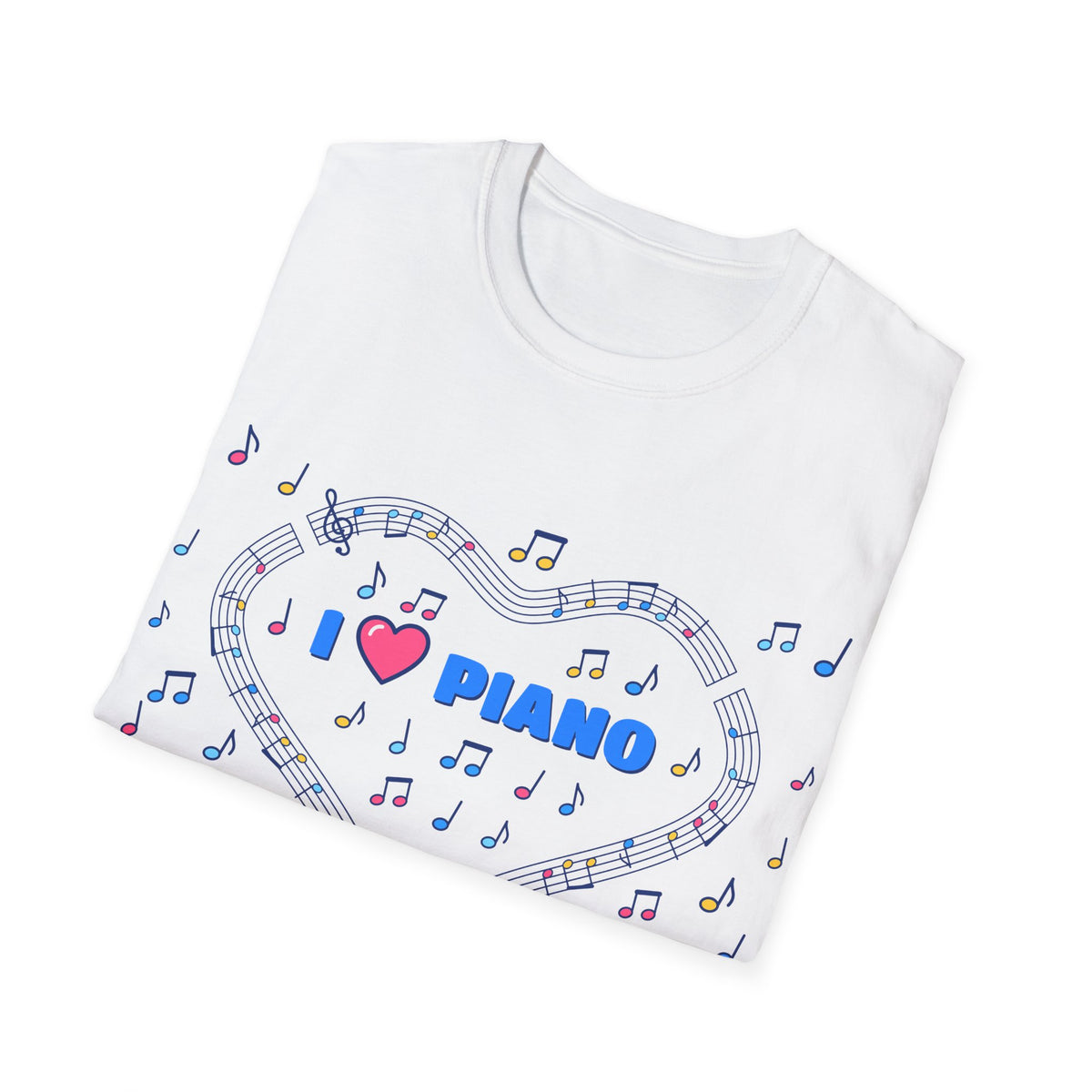 Music-themed Unisex Softstyle T-Shirt: 'I love piano' - blue