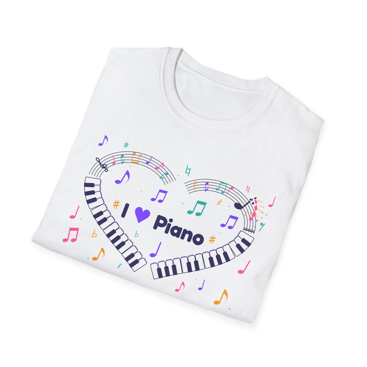 Music-themed Unisex Softstyle T-Shirt: 'I love piano' heart - violet